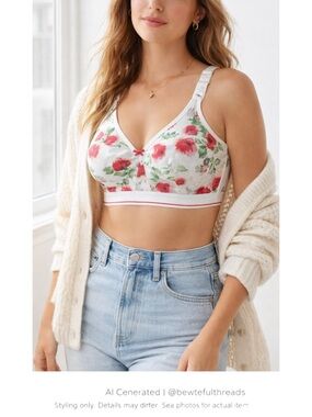 Floral Lace Racerback Bra 44DD Cottagecore Soft Girl No Wire